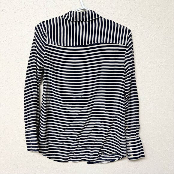 J. Crew Womens Size 0 Navy Cream Striped 100% Silk The Boy Shirt Button Down - Picture 3 of 6